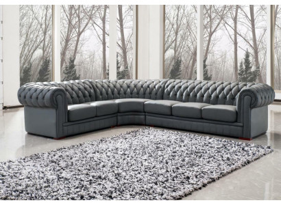 Klassiche Chesterfield Polster Sitz Eck Leder Dekor Garnitur Wohnlandschaft