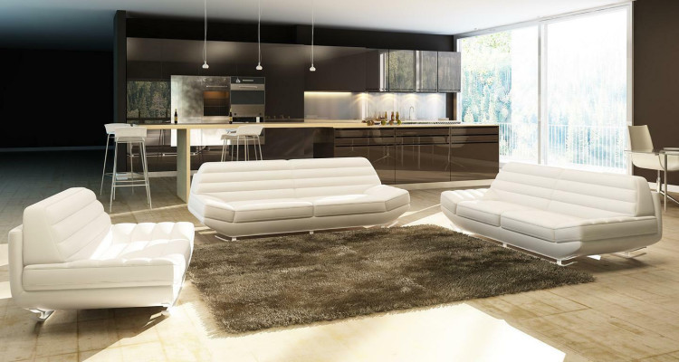 Sofagarnitur Design Couch 3+2 Set Polster Sofa Leder Wohnzimmer Garnituren