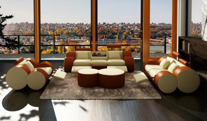 3 Sitzer Multifunktion Sofa Designer Leder Couch Polster Garnitur Sofas