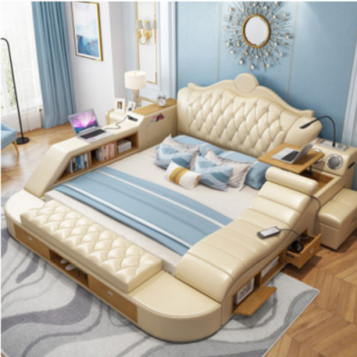 Doppel Luxus Design Bett Polster Betten 180x200 Multifunktion Leder Chesterfield