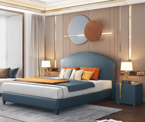 Bett Polster Design Luxus Metall Doppel Betten Ehe Schlaf Zimmer Blau