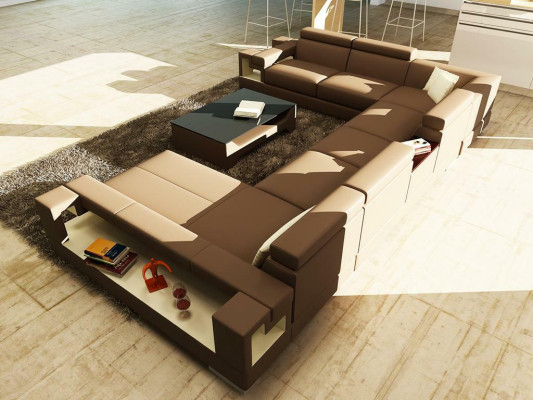 Ledersofa Couch Wohnlandschaft Ecksofa Eck Garnitur Design Modern Sofa 6138
