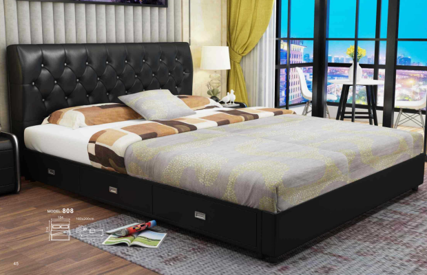 Chesterfield Designer Bett Schlafzimmer Textil Leder Polster Italienische