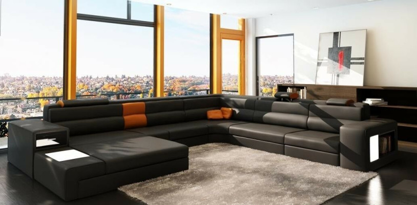 Ecksofa Sofa Couch Polster Design Garnitur Textil Leder Wohnlandschaft