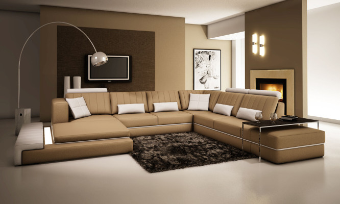 XXL Design Polster Garnitur Ledersofa Couch U-Form Modern Sofa
