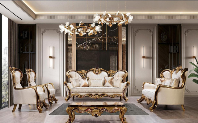 Königliches Sofa Set 3+1 Sitzer Sofa Sessel Klassischer Design Luxus Wohnzimmer