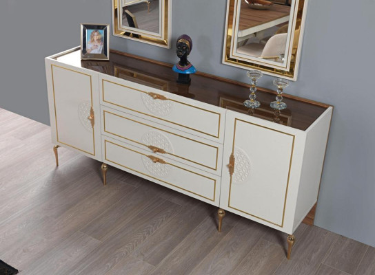 Esszimmer Set Tisch 4x Stuhl Anrichte Spiegel Möbel 7tlg neu Modern