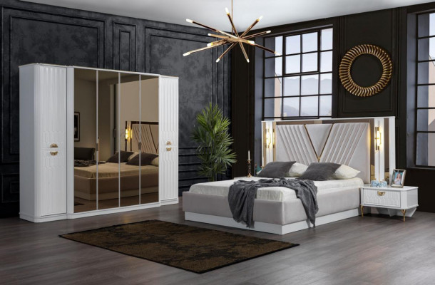 Schlafzimmer Möbel Holz Schrank Kleiderschrank Stil Modern Weiß Neu