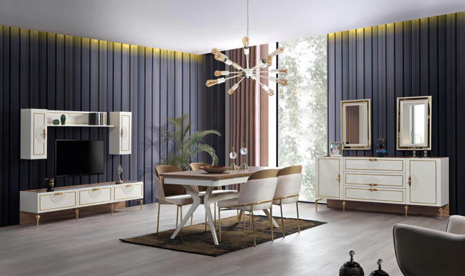 Wohnzimmer Set Anrichte mit 2x Spiegel Garnitur Holz 3tlg weiß Sideboard