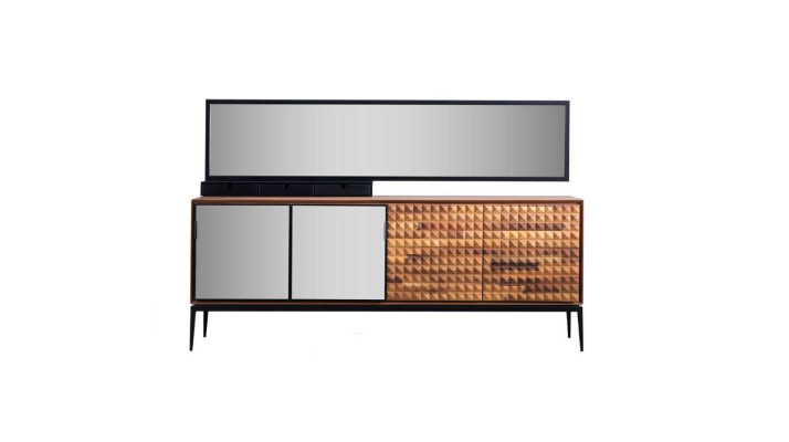 Anrichte Sideboard mit Spiegel Kommode Schrank Holz Braun Esszimmer