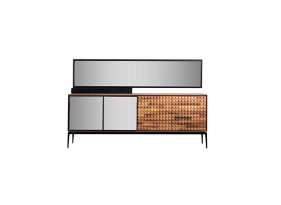 Anrichte Sideboard mit Spiegel Kommode Schrank Holz Braun Esszimmer