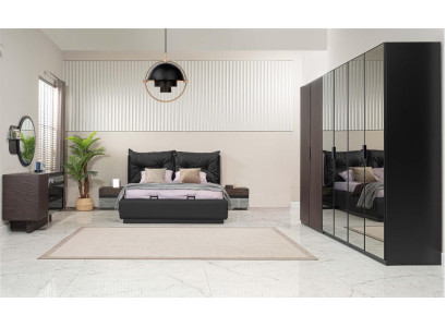 Doppelbett Garnitur Schlafzimmer Bett Nachttische Schwarz Set 6tlg