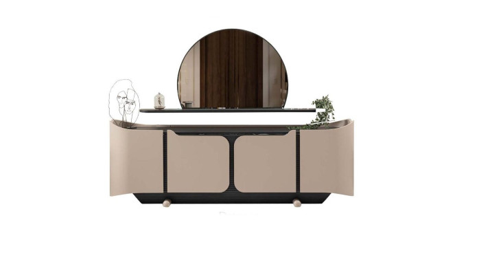 Sideboard Anrichte Kommode mit Spiegel Schrank Holz Beige Modern Set