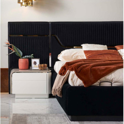 Schlafzimmer Luxus Doppelbett Bettrahmen Holz Set 6tlg Blau Design