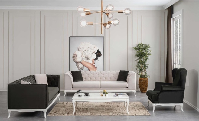 Chesterfield Komplette Stoffsofa Sofas Polstersofas Set 4tlg Schwarz