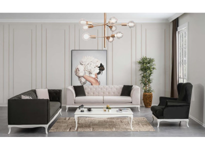 Komplette Chesterfield Couch Polstersofas Set 3tlg Stoffsofa Schwarz