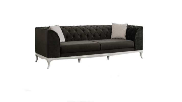 Wohnzimmer Dreisitzer Chesterfield Couch Sofa 3 Sitzer Schwarz Stoff Stoffsofa