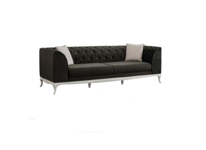 Wohnzimmer Dreisitzer Chesterfield Couch Sofa 3 Sitzer Schwarz Stoff Stoffsofa