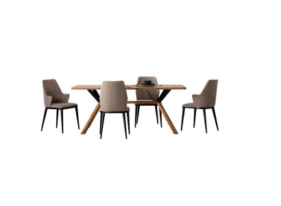 Essecke Tisch Set Esszimmer Esszimmertisch Stühle 5tlg Braun Holz