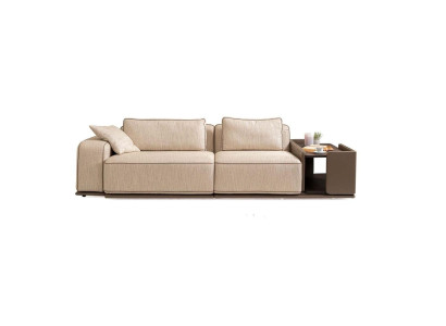 Dreisitzer Couch Sofa 3 Sitzer Beige Stoff Stoffsofa Polstersofa Tisch