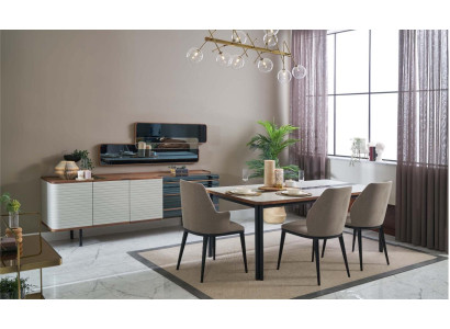 Essecke Esszimmer Garnitur Essgruppe Esszimmermöbel Set 9tlg Holz Weiß