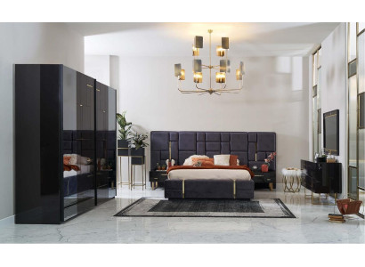 Luxus Doppelbett Bettrahmen Schlafzimmer Holz Set 6tlg Schwarz Design