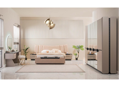 Doppelbett Komplette Bett Schlafzimmer Modern Beige Set 6tlg Schrank