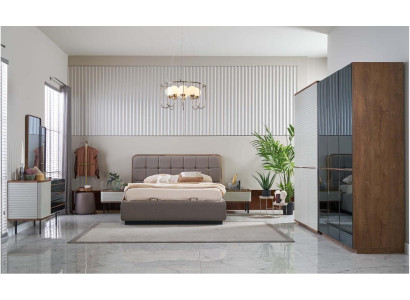 Moderne Schlafzimmer Set 7tlg Doppelbett Komplette Braun Holz Bett