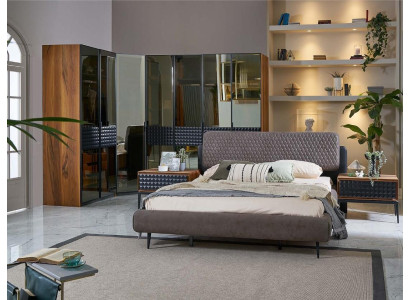 Luxus Schlafzimmer Doppelbett Braun Holz Bettrahmen Set 4tlg Design