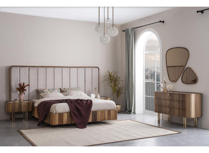 Schlafzimmer Set Doppel Bet Moderne 2x Nachttische Luxus Kommode mit Spiegel