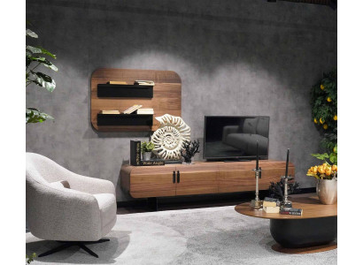 Wohnwand Komplett Set Wohnzimmer Garnitur Braun Möbel Wandregal Neu