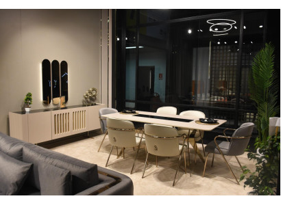 Luxuriöse Esszimmer Set Esstisch + 6x Stühle + Sideboard mit Spiegel