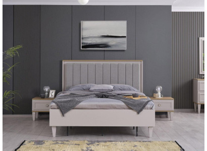 Garnitur Doppelbett Schlafzimmer Bett Nachttische Grau Holz Set 3tlg