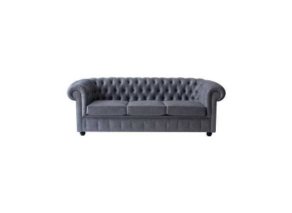 Chesterfield Grauer Dreisitzer Luxus Couch Designer Wohnzimmer Sofa