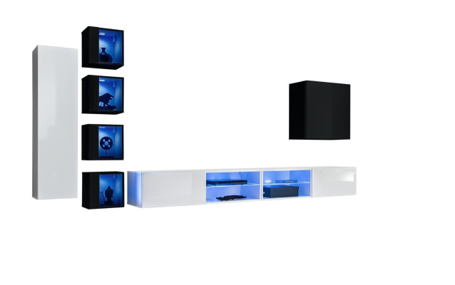 Wohnzimmer Komplett Set 7tlg Luxus Wohnwand 6x Wandschrank TV-Ständer Möbel