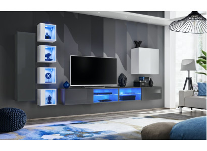 Wohnwand Grau Wand Regale Schrank Wohnzimmermöbel Einrichtung Luxus Set 7tlg