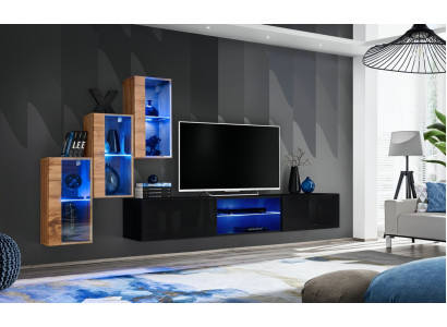 Wohnzimmermöbel Neu Wohnwand 210 cm 3x Wandschrank Einrichtung Luxus Wand Regale