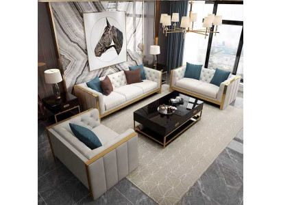 Wohnzimmer Set Sofa 3+1 Sitzer luxuriöse weiß Sofas Design leder neu