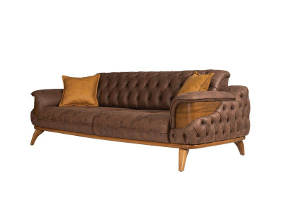 Dreisitzer Sofa Luxus Sitzer Chesterfield Leder Braun Design Wohnzimmer