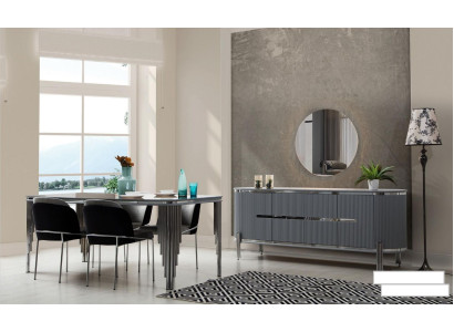 Graues Esszimmer Tisch Luxus Essgruppe Esstisch Stühle Sideboard 6tlg