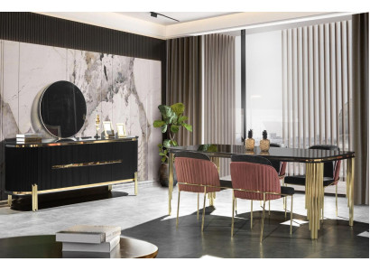 Moderne Esszimmermöbel Essgruppe Esstisch Stühle Schwarz Edelstahlmöbel