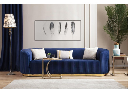 Edelstahl Dreisitzer Luxus Sofa Blau Wohnzimmermöbel Polstersofas Couchen
