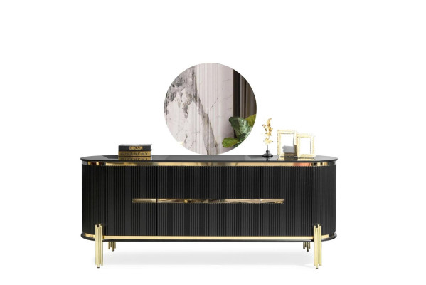 Modernes Sideboard Edelstahlmöbel Anrichte Kommode Schrank Schwarz Neu