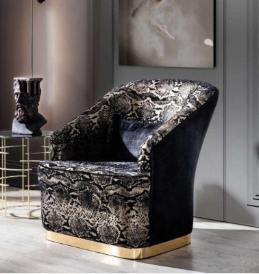 Moderner Luxus Sessel Ohrensessel Einsitzer Wohnzimmermöbel Edelstahl