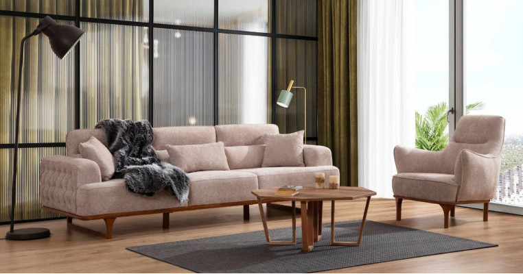 Beige Sofagarnitur Dreisitzer Sessel Luxus Sessel Beige Moderne Möbel