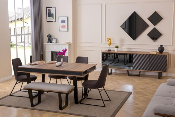 Esszimmer Set Esstisch 4x Stühle Bank Sideboard Essgruppe 3x Spiegel 10tlg