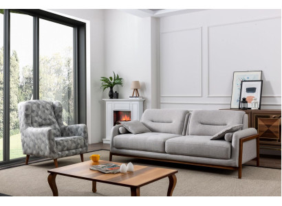 Set 2 tlg Wohnzimmer Sofagarnitur Dreisitzer Sofa Modern Sessel Textil