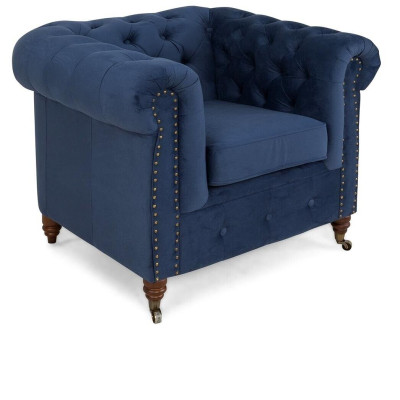 Designer Sessel 1 Sitzer Blau Leder Textil Luxus Club Lougne Sofa Chesterfield