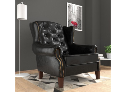 Ohrensessel Sessel Fernseh Design Polster Sofa Couch Chesterfield Leder