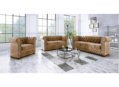 Klassische Edle Chesterfield Möbel Zweisitzer Couch Textil Sofa Design Braun